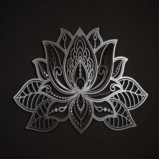 Decorative black lotus flower design on a dark background