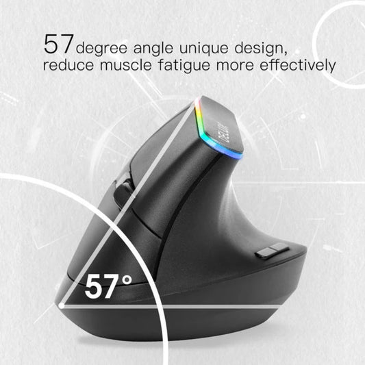 Black ergonomic mouse with a 57-degree angle on a light gray background